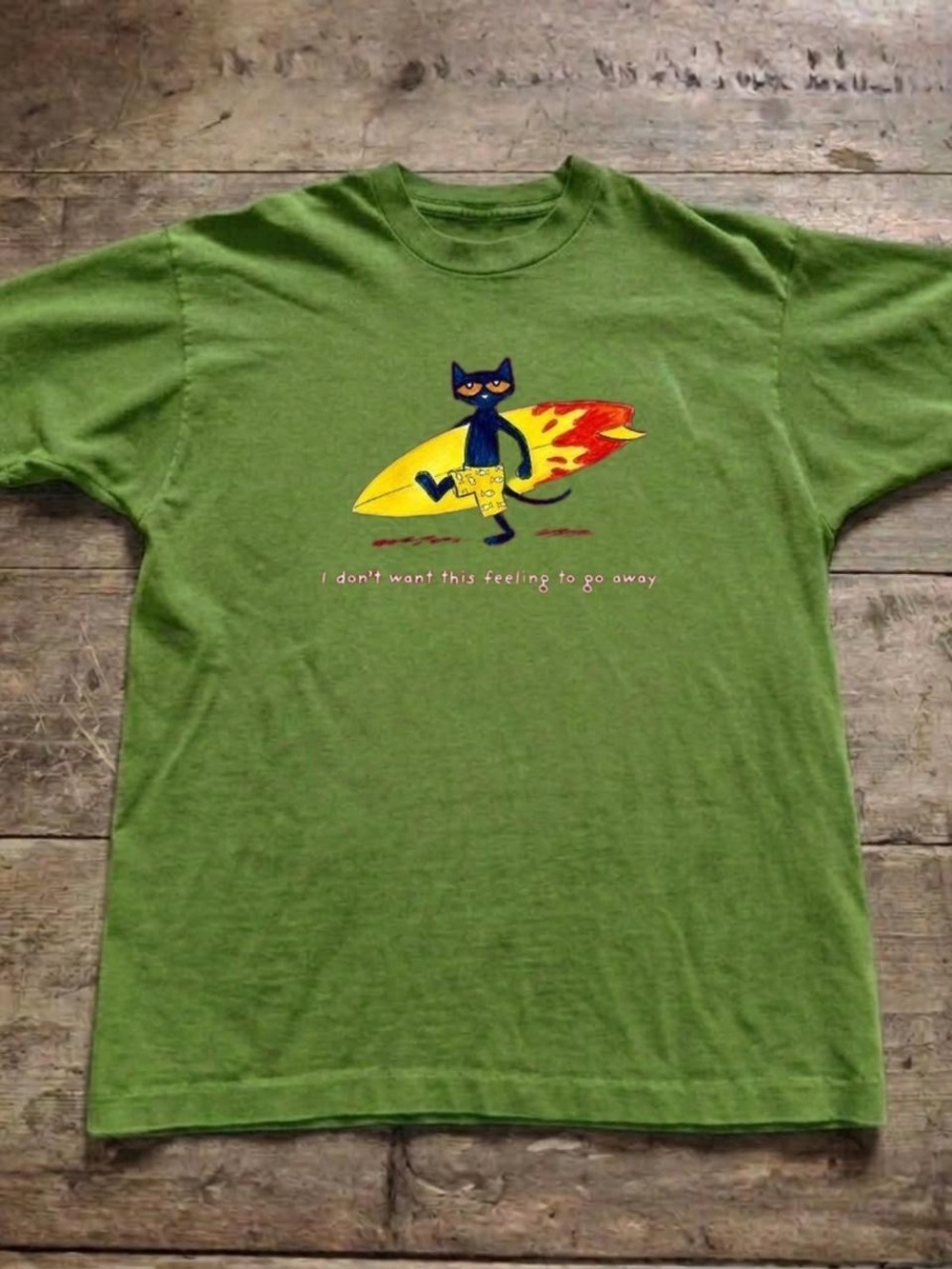 Gildan Green Short Sleeve Tee with Surfing Cat Graphic